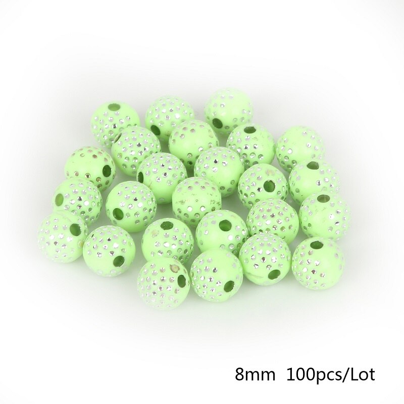 100 stk 8mm farverige runde akrylperler rhinsten charme perler til smykkefremstilling gør-det-selv håndværk scrapbog dekoration: Græsgrøn