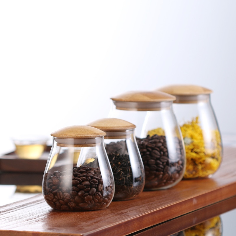 Køkken champignon form glas opbevaring flasker krukker diverse korn forseglede dåser mad opbevaring krukker teblad kaffebønner krukker