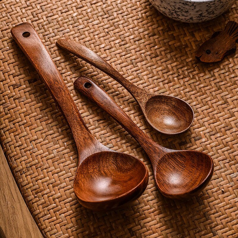 FANCITY Soup spoon household large spoon long handle spoon wooden soup porridge spoon wooden spoon large wooden trumpet
