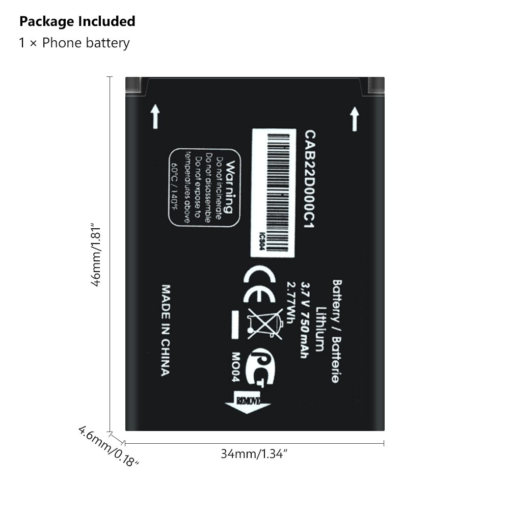 Bateria de celular cab22d0000c1 cab22b0000c1 cab3010010c1 para pilhas alcatel OT-2010 OT-2010D OT-2010X OT-356