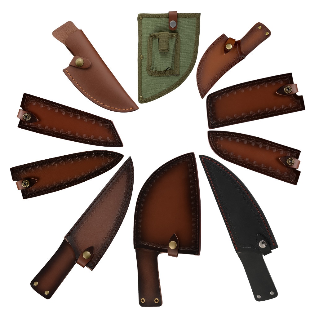 ZINZUO Kitchen Knife Edge Guards Case Leather Covers Sheath For Forged Butcher Boning Knife Blades Chef Knife Tied To Belt Tools