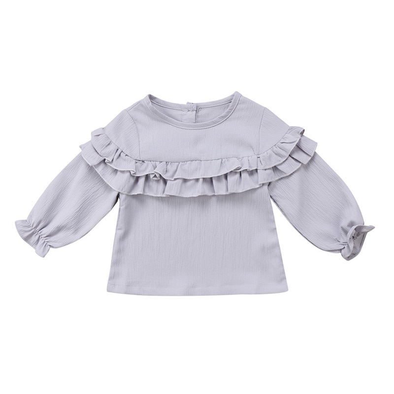 Chemisier à manches longues pour bébé fille, automne et hiver, couleur unie, col rond, volants