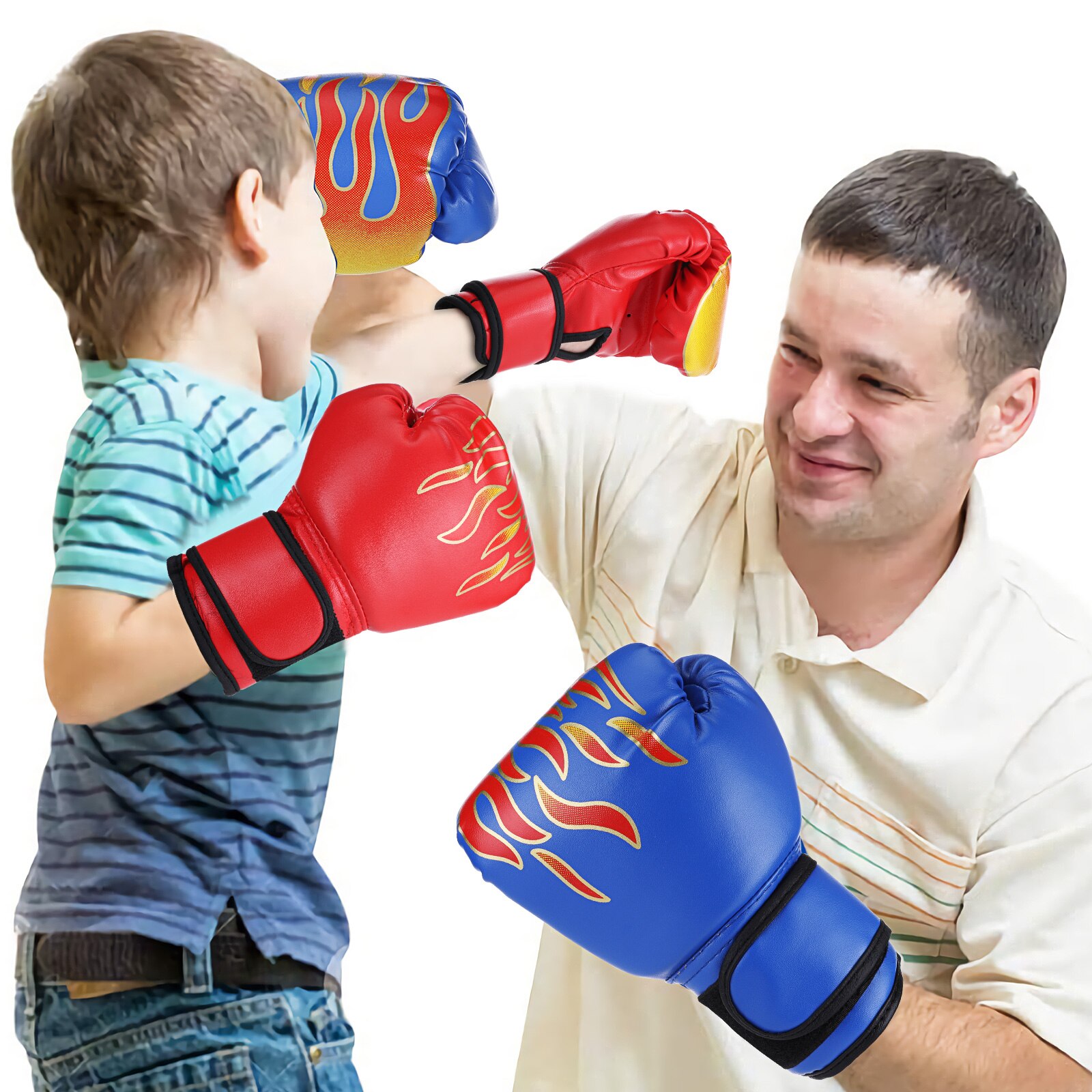 2Pcs Bokshandschoenen Vechten Handschoenen Hoogwaardige Pu Leather Kids Muay Thai Sparring Kickboksen Vlam Voor kinderen
