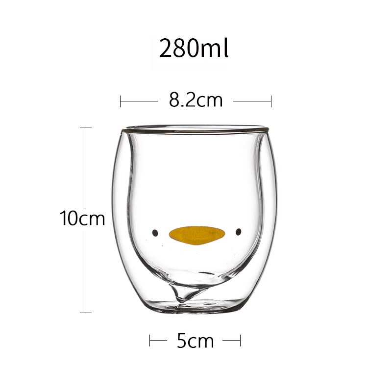 Taza de café de vidrio de doble pared, vasos de oso innovador, tazas de café de doble pared resistentes al calor, vaso de vidrio para leche de mañana: Little duck