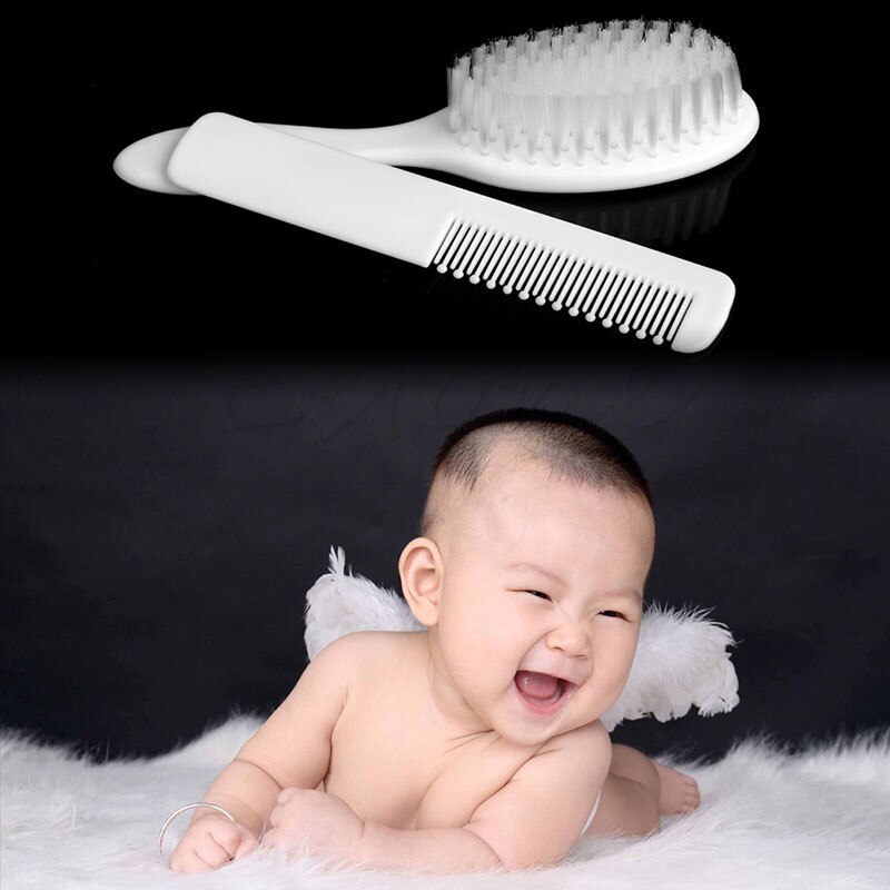 2 pçs branco segurança macio bebê escova de cabelo conjunto infantil pente grooming chuveiro design pacote kit quente!