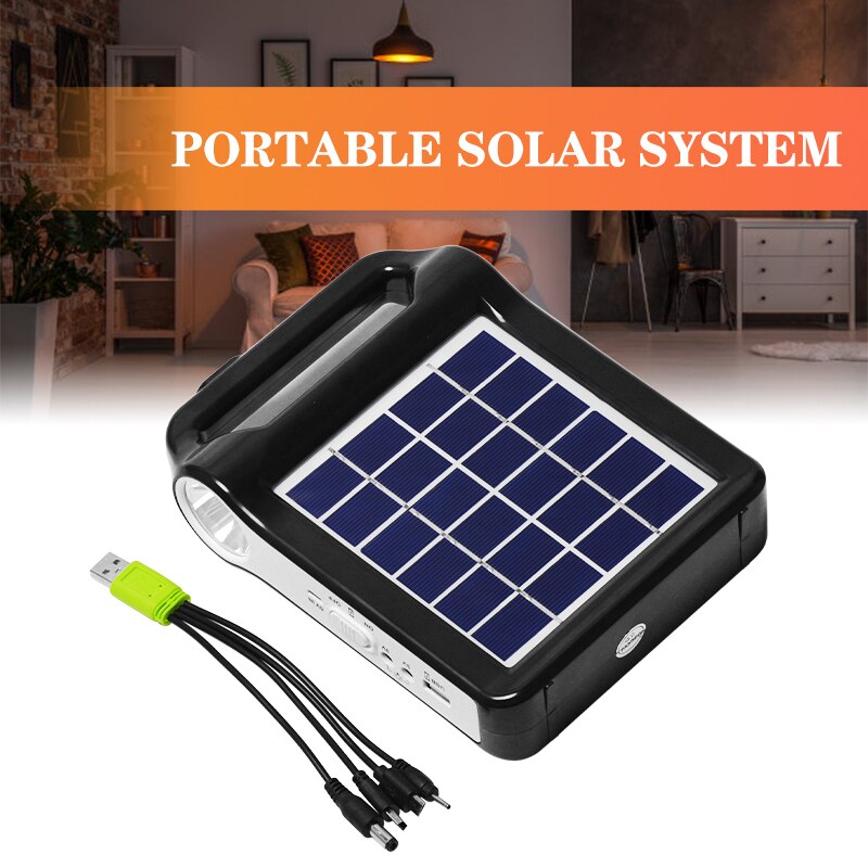 6V Solar Panel Power USB Charger Storage Generator Home System Kit Rechargeable 9W 2400mAh Portable ABS Solar Generator System