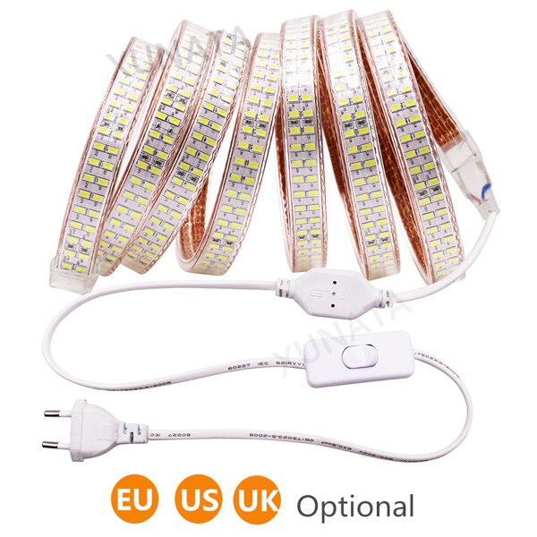 220V 110V 5730 bande lumineuse LED 240LEDs/M bande LED Double rangée ruban ruban étanche avec prise d'interrupteur EU/US/UK blanc/blanc: YELLOW / 31-40W / 1m