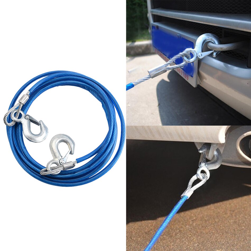 Heavy Duty Tow Ropes 4M 5 Tons Wire Cable High Strength Safety Hook Steel Wire Trailer Car Emergency Towing Rope