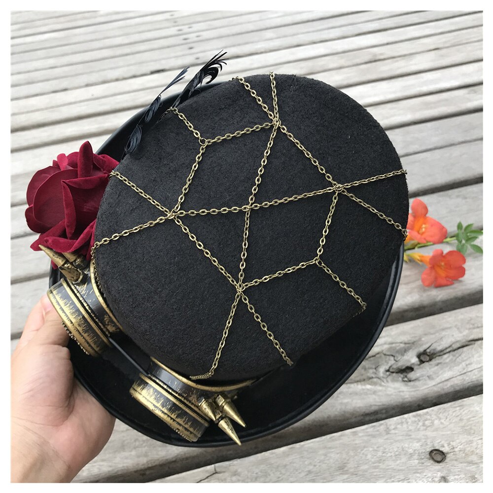 Chapeau Steampunk fait à la main pour femmes, avec lunettes et motif de fleurs, chapeau magique, taille 57CM
