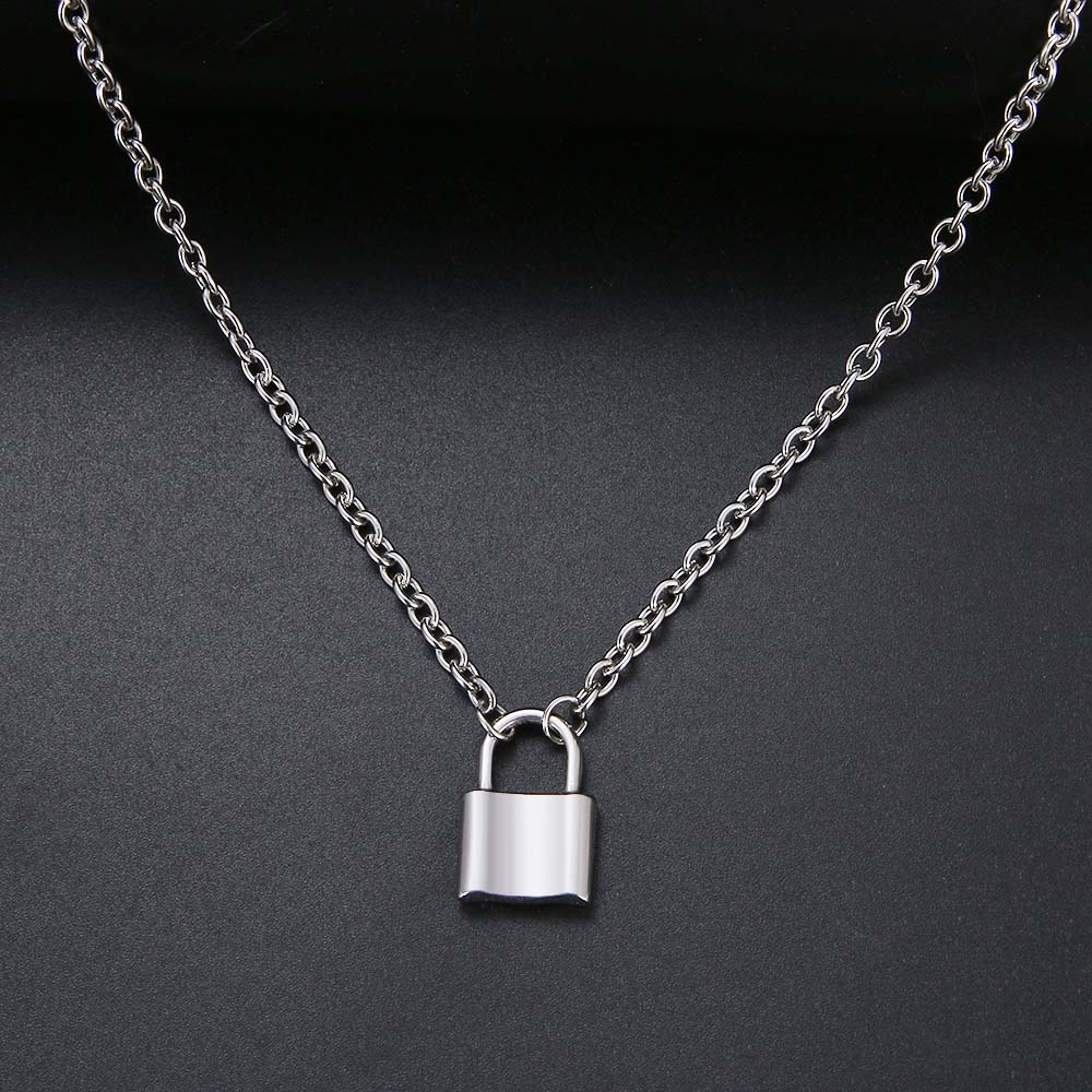 CACANA PadLock Pendant Stainless Steel Gold Silver Color Necklaces Brand Link Chain Lock Necklaces Collar Femme For Women: Silver