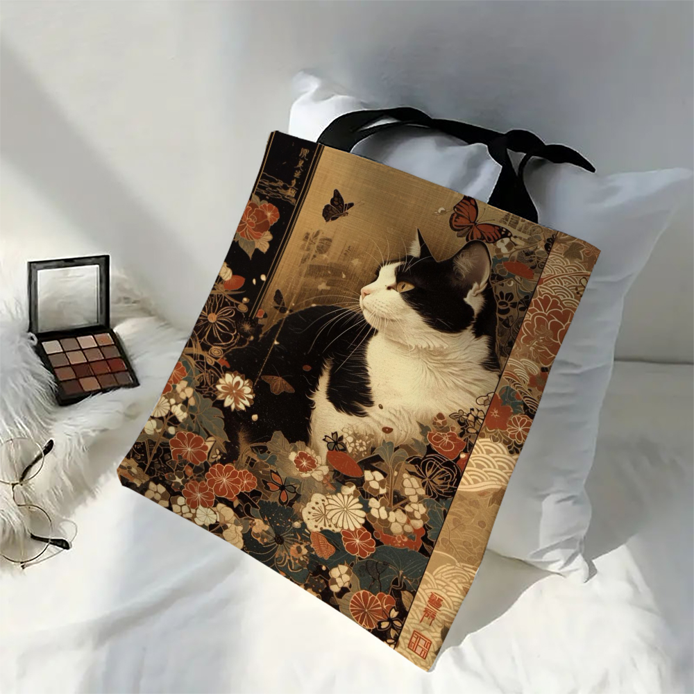 Sac fourre-tout classique chat noir et blanc avec imprimé chat, sac de plage de Shopping à bandoulière réutilisable pour femmes, sac de transport décontracté Durable