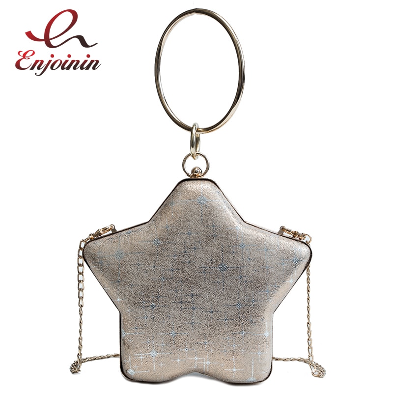 Estrela em forma de metal alça redonda moda casual senhoras festa à noite saco mini corrente bolsa bolsa ombro aleta feminina