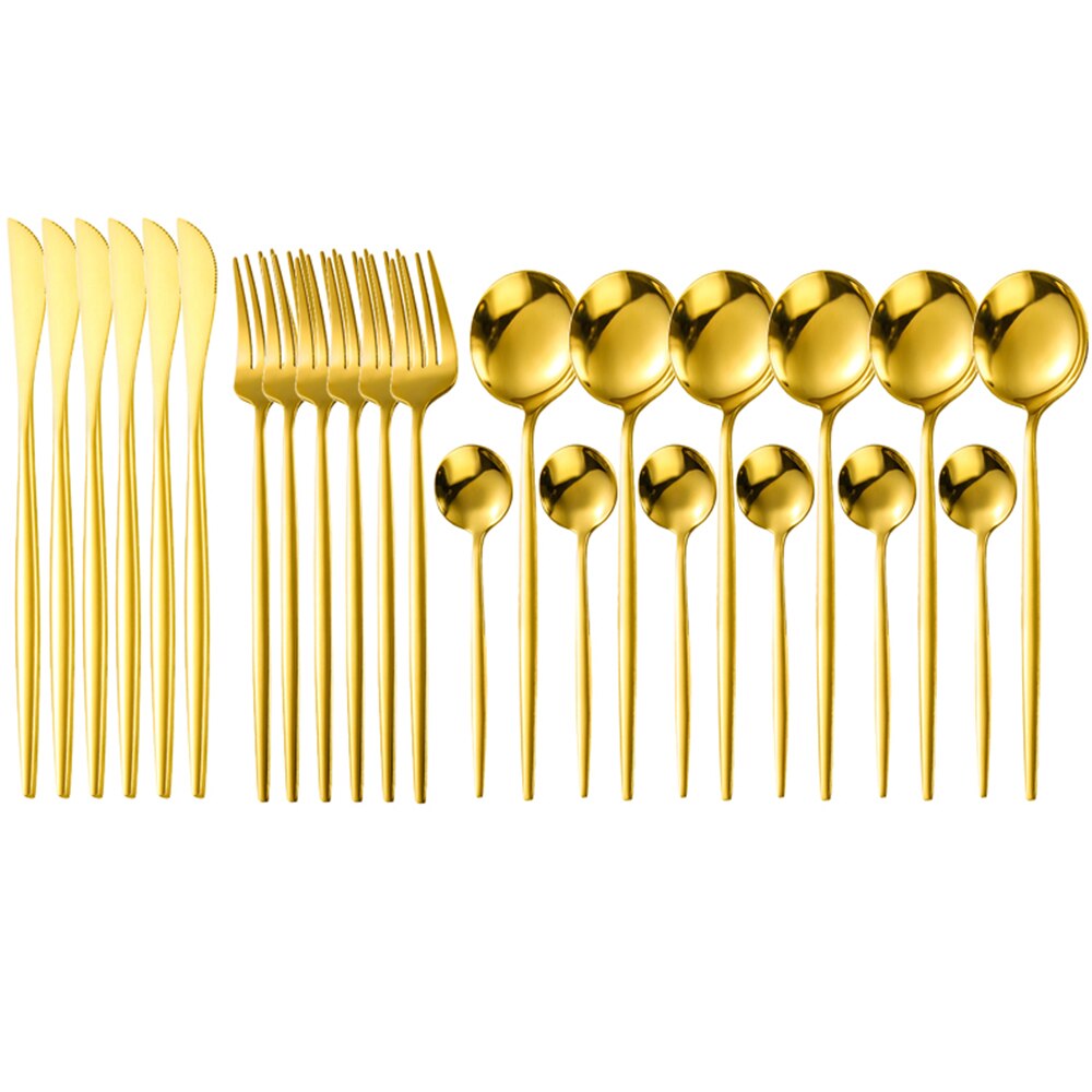 24pcs Gold Dinnerware Set Stainless Steel Tableware Set Knife Fork Spoon Silverware Set Safe Cutlery Set kitchen accessories: gold without box