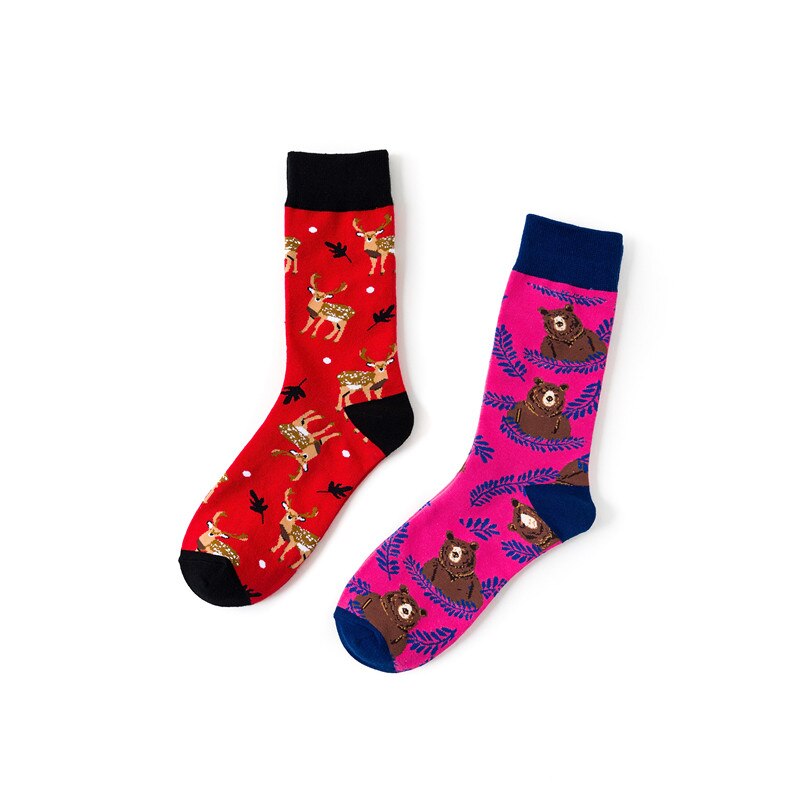 1 Pair Female Socks Cartoon Bear Deer Leopard Cute Funny Casual Women Cotton Sock Hosiery Streetwear Harajuku Crew Sock