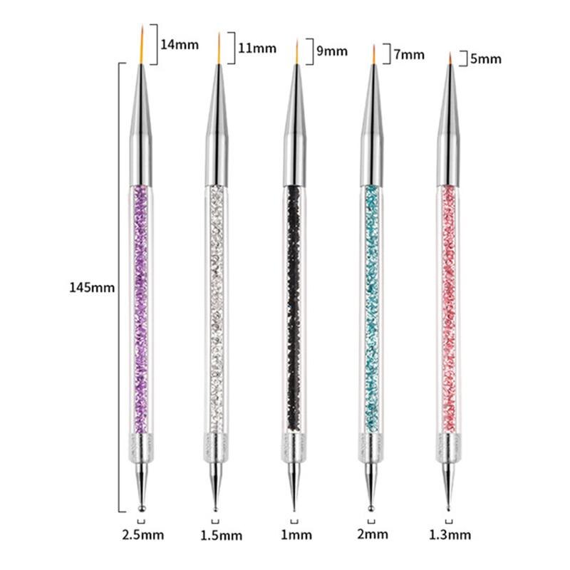 5pcs Nail Paint Pens Set Rhinestone Rod Nail Art Brushes Double-Ended Drawing Liner Dotting Pen Manicure Tools