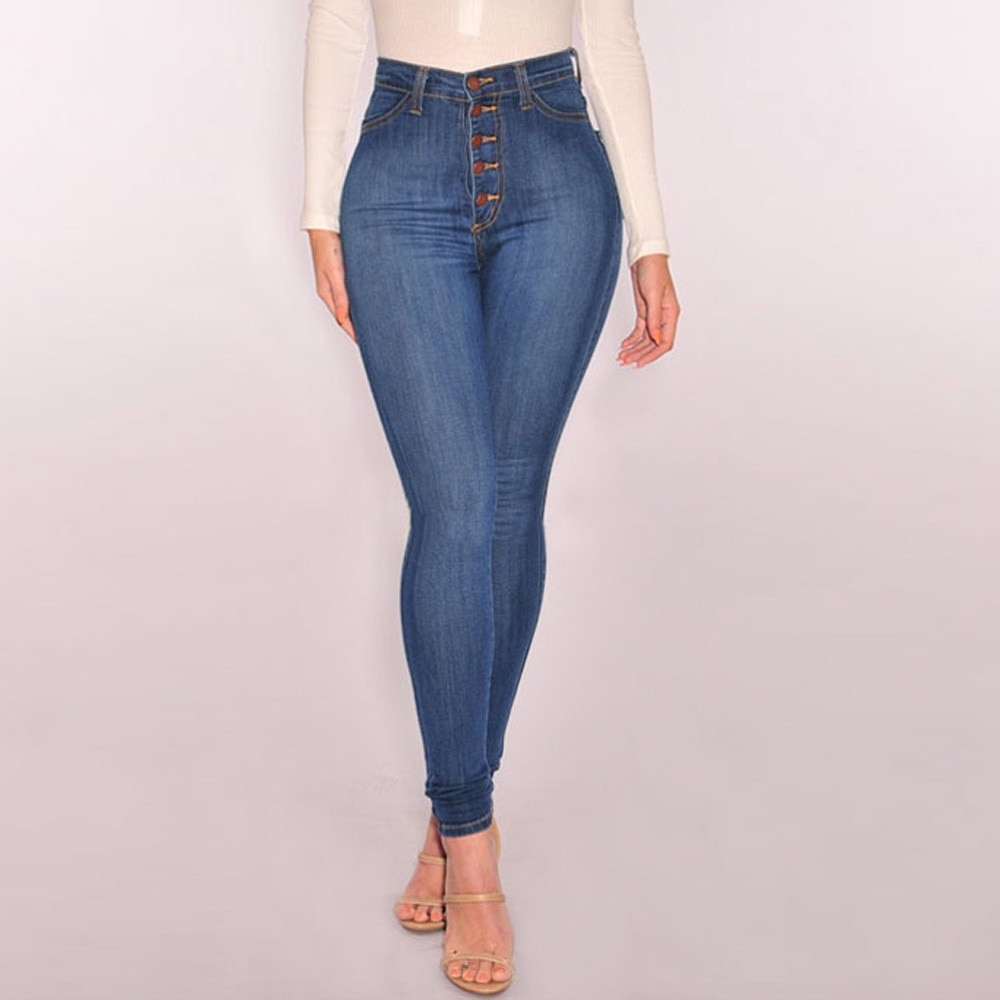 femmes taille haute maigre Denim Jean Stretch mince pantalon mollet longueur Jean Denim poche bouton décontracté botte coupe pantalon Jean FDH