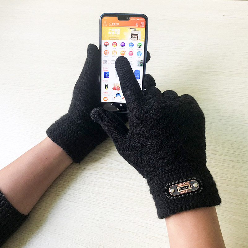 Mitaines en laine acrylique pour hommes, en tricot Jacquard épais, , à la , gants pour écran tactile C2: Full Finger Black