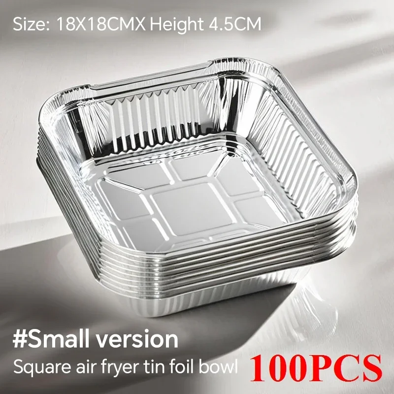 50/100 stuks oliebestendige aluminiumfolie bakjes voor airfryer, wegwerp papieren antiaanbak stoommandjes, keukenhulpmiddel, barbecue lekbak: Lichtgeel