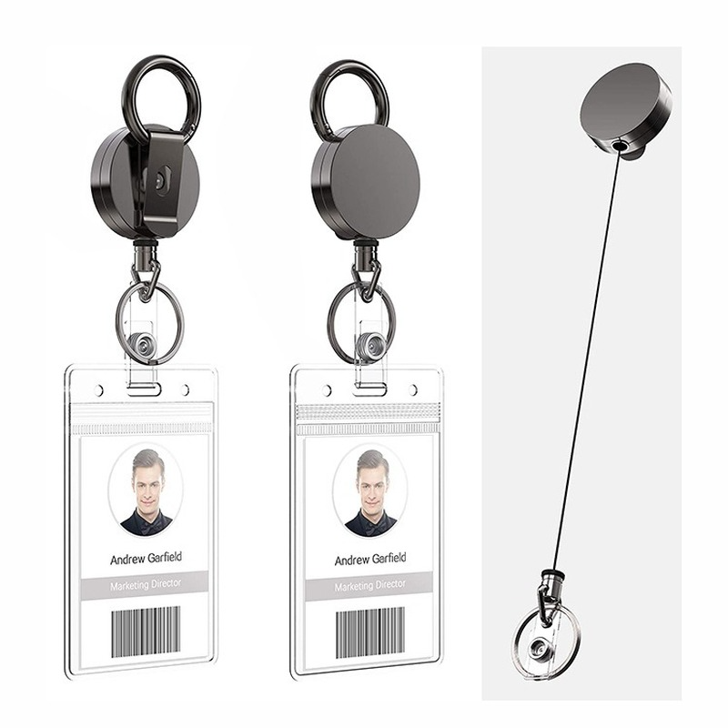 1 pz allungabile portachiavi in metallo anello clip da cintura portachiavi retrattile carta d'identità cordini porta badge identificativo clip per badge