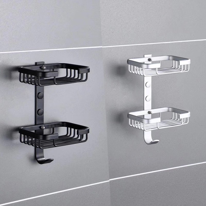 Sort / sølvfarvet vægmonteret sæbeskål sæbeholder sæbe kurv badeværelse tilbehør aluminium banheiro bad hardware