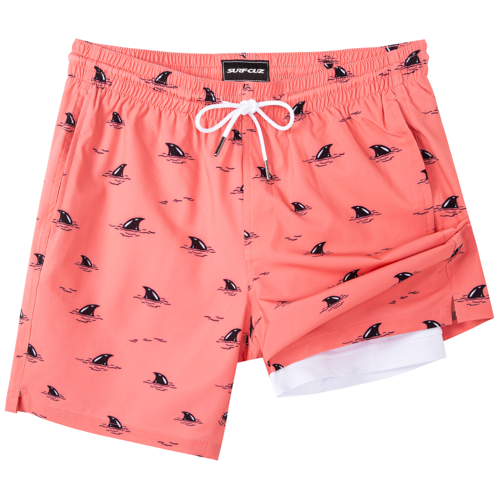 SURF CUZ Mens Swim Trunks with Compression Liner Quick Dry Swim Shorts 7" Swimming Trunks Stretch Bathing Suit Boardshorts: XL / Pink
