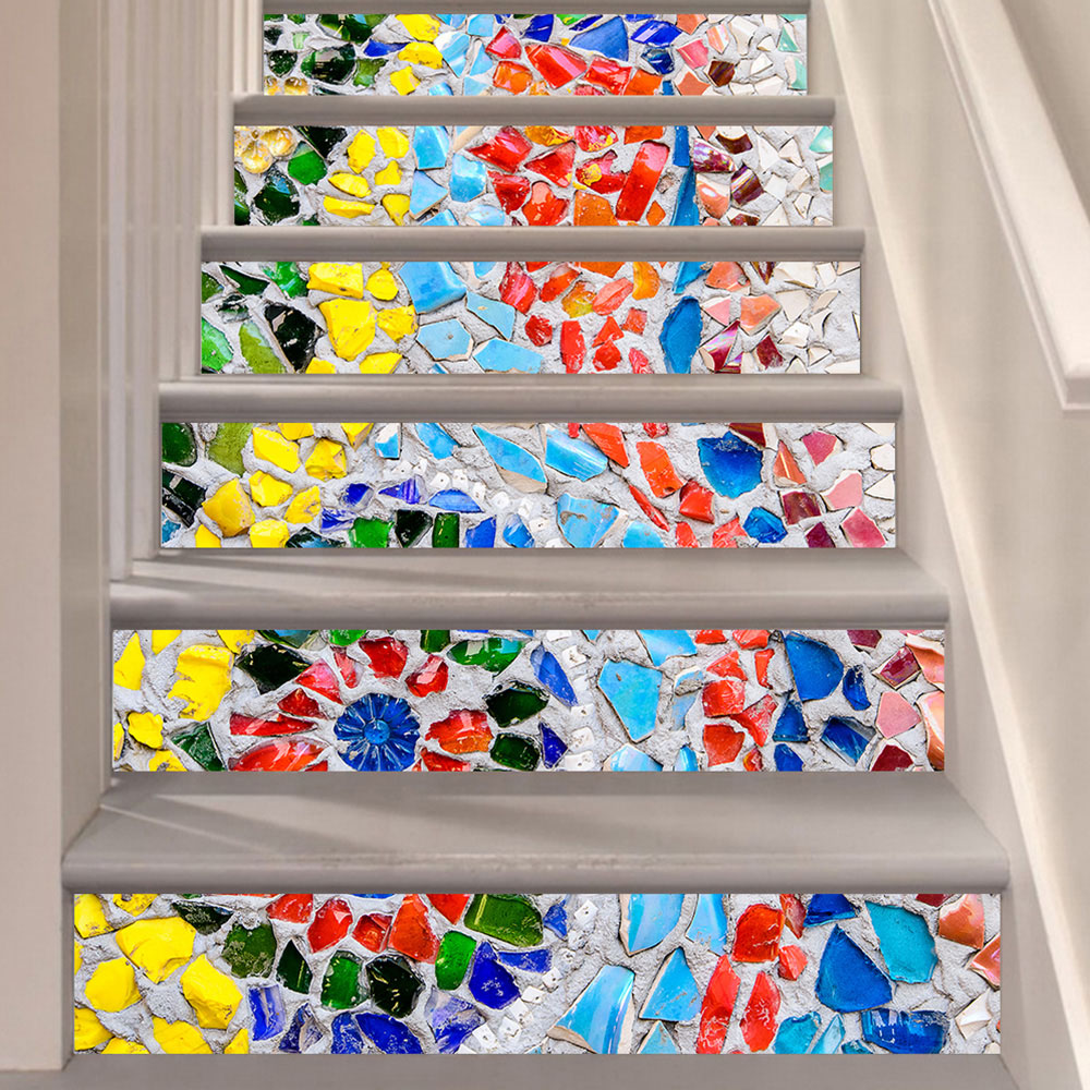 6PCS Staircase Steps Stickers Riser Floor Sticker DIY Stone Patterns Self-Adhesive Stairs Decal for Bedroom Living Room Decor