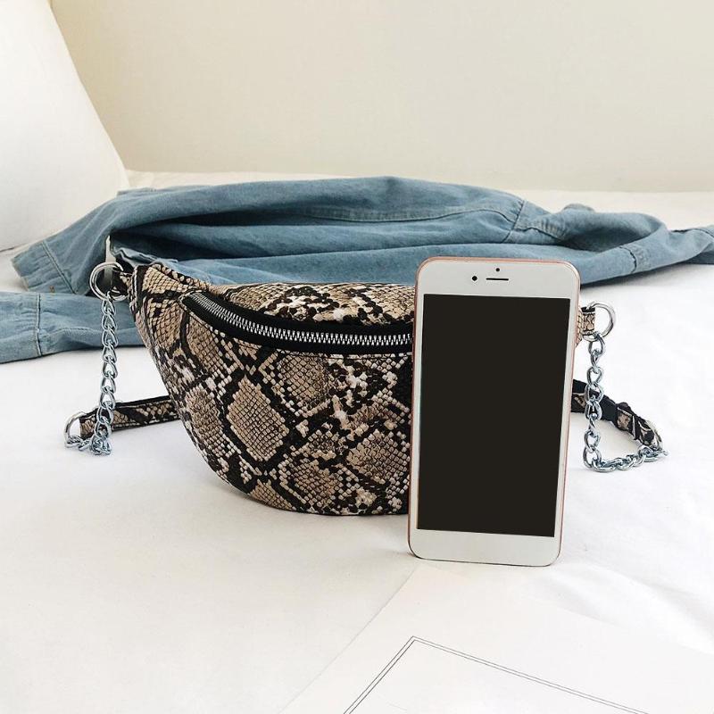 Slangenleren schoudertassen voor dames, taillekettingtassen voor dames, pu-leren casual crossbodytassen
