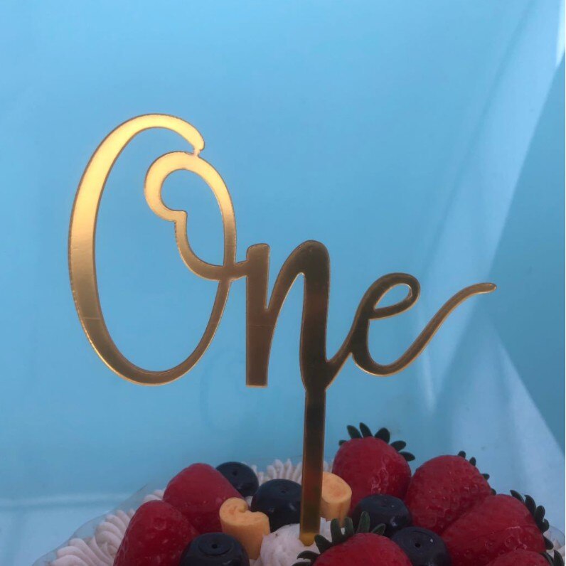 Acrylic Cake Topper One 1st Birthday Cake Decoration for Boys and Girls: Gold