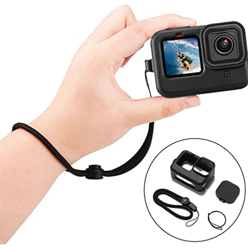 Funda de silicona para GoPro, carcasa protectora anticaída con correa de mano para cámara deportiva, accesorios para GoPro Hero 10, 9