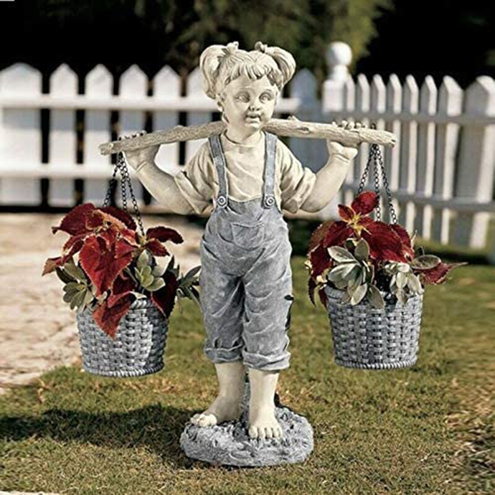 Newest Garden Decorative Statue Resin Little Girl Carrying Flower Baskets Sculpture for Yard Balcony Courtyard
