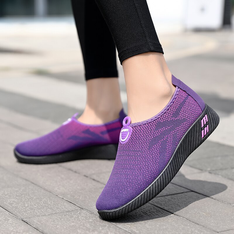 Kobiety płaskie buty dzianiny kobieta tenis Slip On buty wulkanizowane kobiece siatki miękkie oddychające obuwie damskie dla pań Sneaker