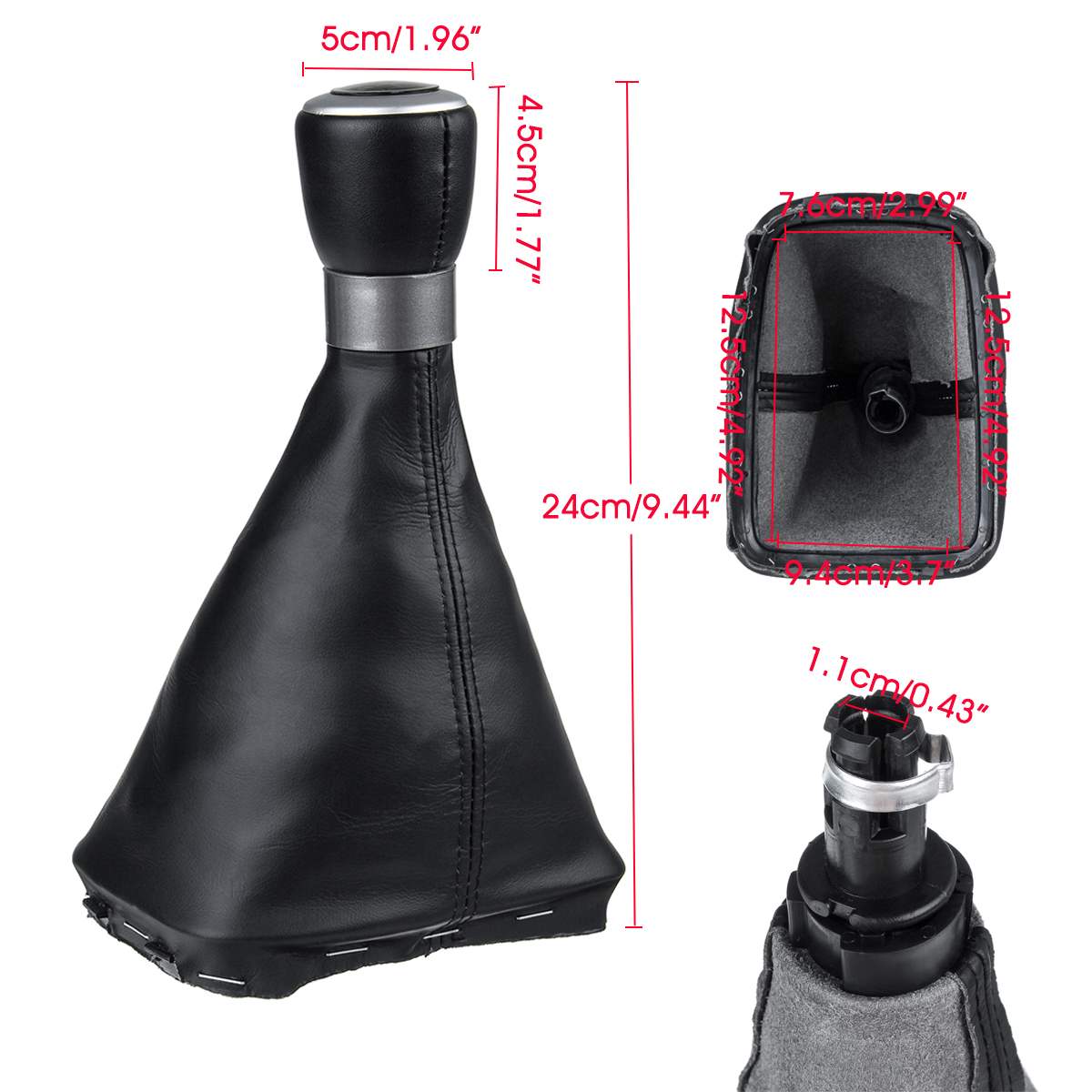LST Gear Knob & Shift Boot Set – 5/6 Speed – For VW T5 Transporter – Black Leatherette