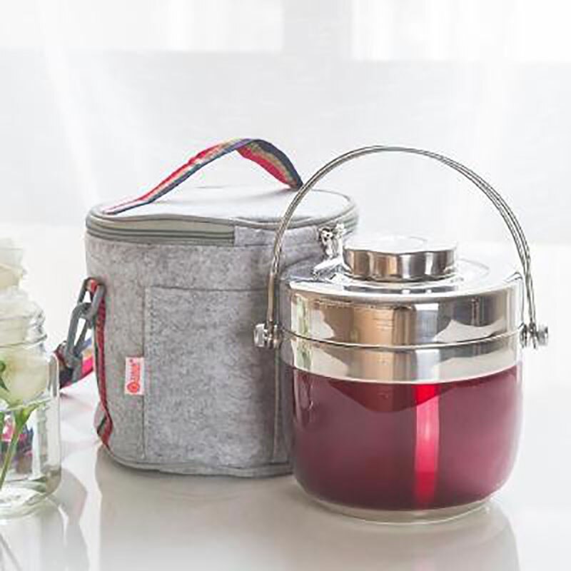 ONEUP Portable Stainless Steel Insulated Lunch Box 2 Layer Bento Box Style Grid Insulated Bucket Soup Container