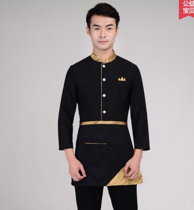 waitress costume chinese waitress uniform restaurant waitress uniforms hotel waitress uniform: men black / XL