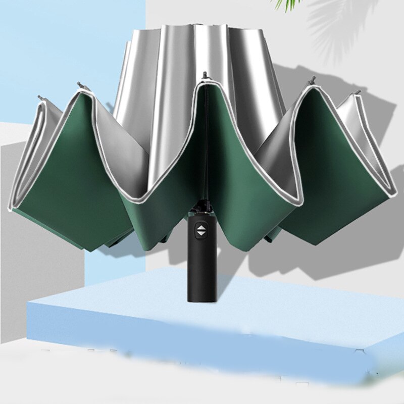 Uv Bescherming Paraplu Winddicht Reizen Tien Bone Vinyl Compact Folding Reverse Paraplu, voor Mannen En Vrouwen Tweeërlei Gebruik Dubbele