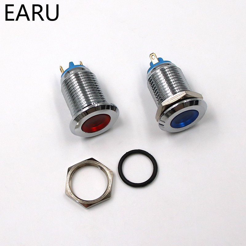 LED Metal Indicator Light 12mm Waterproof Signal Lamp 3V 5V 6V 9V 12V 24V 110V 220V Red Yellow Green White Blue Pilot Seal Bulb