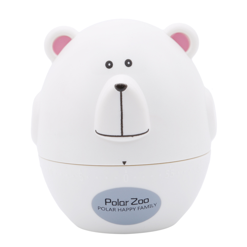 Cute Bear Cow Timer Mechanical Wind Up 60 Minutes Kitchen Gadget Novelty Cooking Timer: white bear