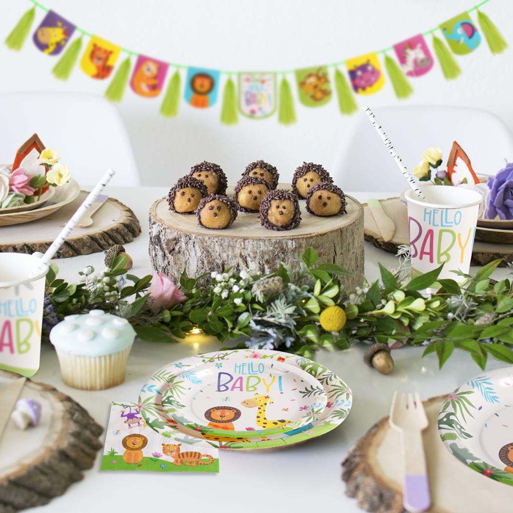 Huiran Woodland Wegwerp Servies Gelukkige Verjaardag Party Decor Kids Jungle Dier Borden Cups Safari Woodland Feestartikelen