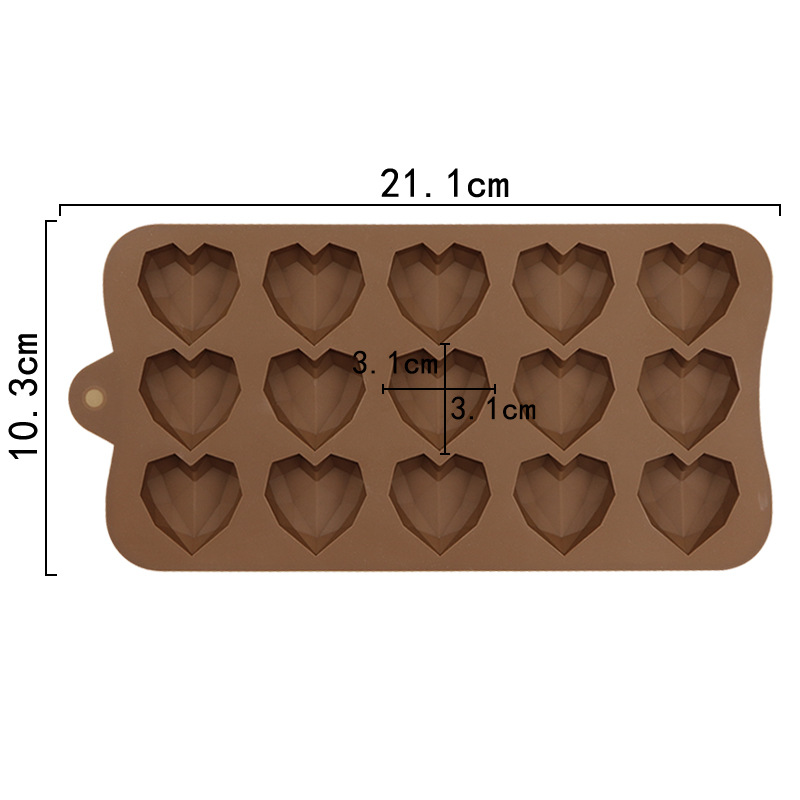 15 Cavity Diamond Heart Silicone Chocolate Mold DIY Cake Accessories Molds Kitchen Ice Cubes Biscuit Pastry Manual Baking Mould: Chocolate