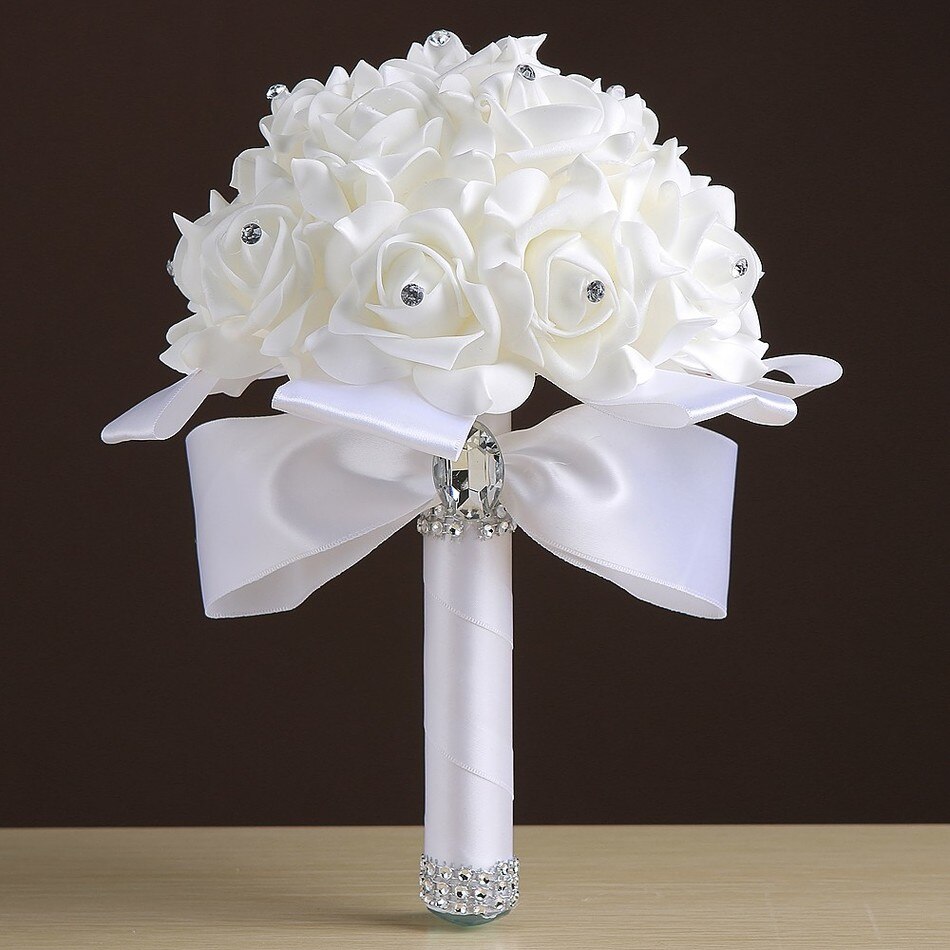barato Prom bebé flor azul broche De ramo De Bodas De Boda boda Ramos PE Rosa diamante cinta ramo AA30: white