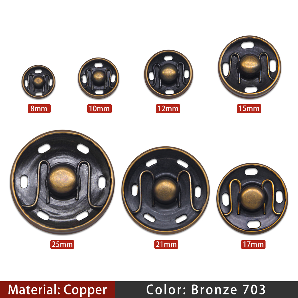 20Sets Black Silver Round Invisible Brass Metal Snap Fasteners Press Button For Shirt Suit Jacket Clasp Garment Accessories DIY: 9# / antique silver