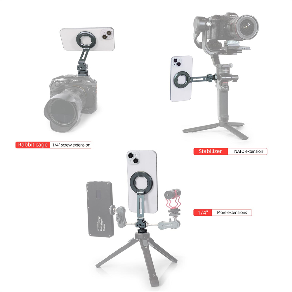 LEAPLIGHT Magnetic Phone Holder w Cold Shoe 1/4" NATO Phone Tripod Mount for Magsafe iPhone 16 15 14 13 Android Camera Monitor