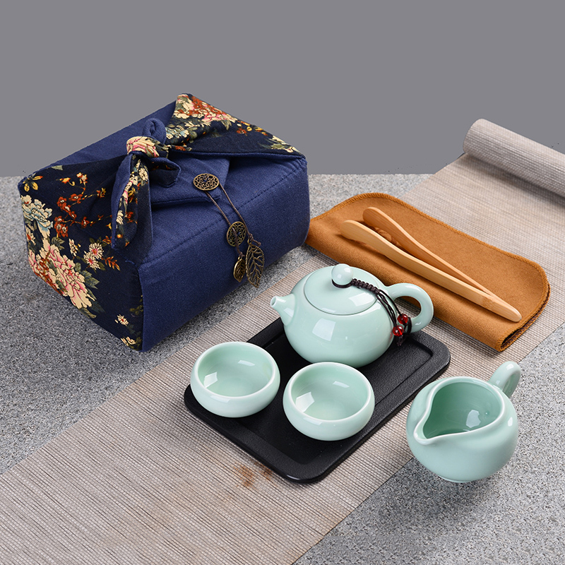 1set Japanese-style Ceramic Tea Set Portable Travel Teacups Travel Portable Porcelain Teaware Household Hone Office Drinkware: A