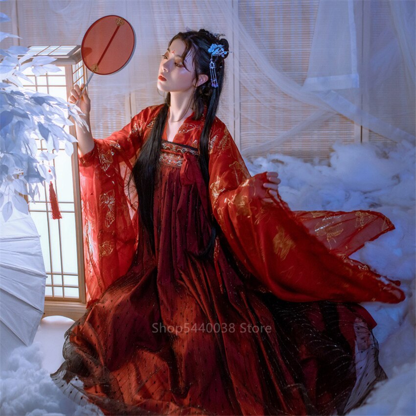 Disfraz chino antiguo Hada Cosplay Hanfu Dinastía Tang rojo boda folclórico tradicional china vestido para mujer ropa de Año