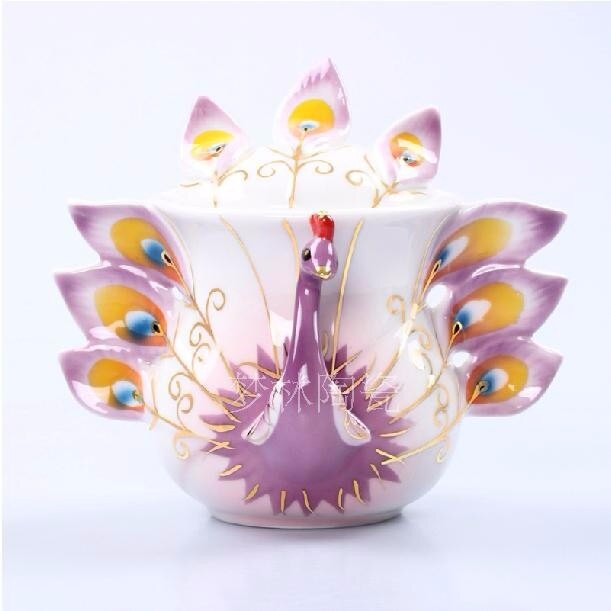 Chinese dier Stijl Koffie Kopjes Pauw Koffie Melk Pot, Emaille theepot Creatieve Keramische Mok 3D Kleur Emaille Porselein