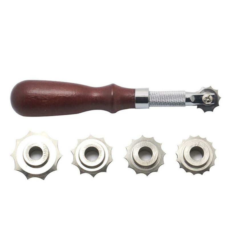 Leather Craft Spacing Wheel With Wooden Handle Alloy Blade DIY Leather Over Stitch Line Marking Spacing Wheel Gear Roulette Tool