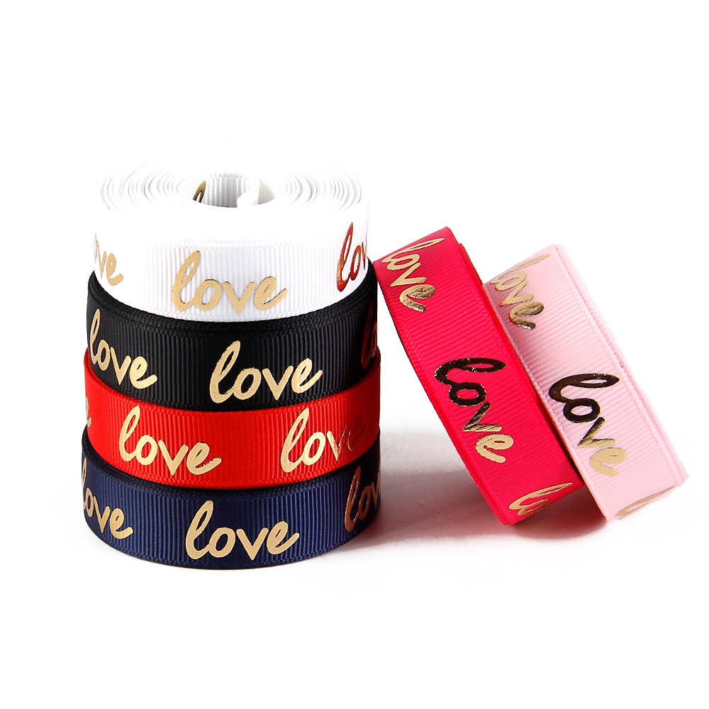 david angie 5/8" silver Polka dot gold foil heart love Valentine's Day grosgrain ribbon DIY Party Decoration Material,5Yc3231