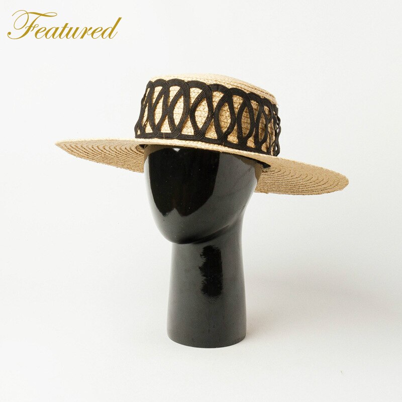 Sombrero plano de paja con ala ancha para mujer, sombrero de playa estilo étnico, Canotier, vacaciones, iglesia, Kuntucky,