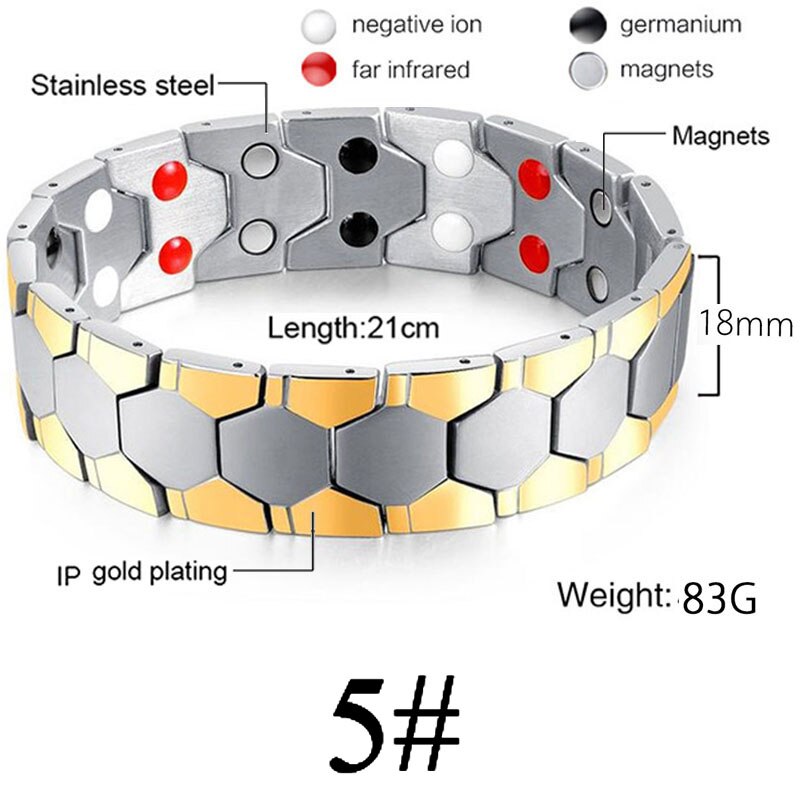 Gold Silber Farbe Magnetische Armbinde Männer Edelstahl Energie Germanium Magnet Gesundheit Frauen Hand Kette Armbänder: 5