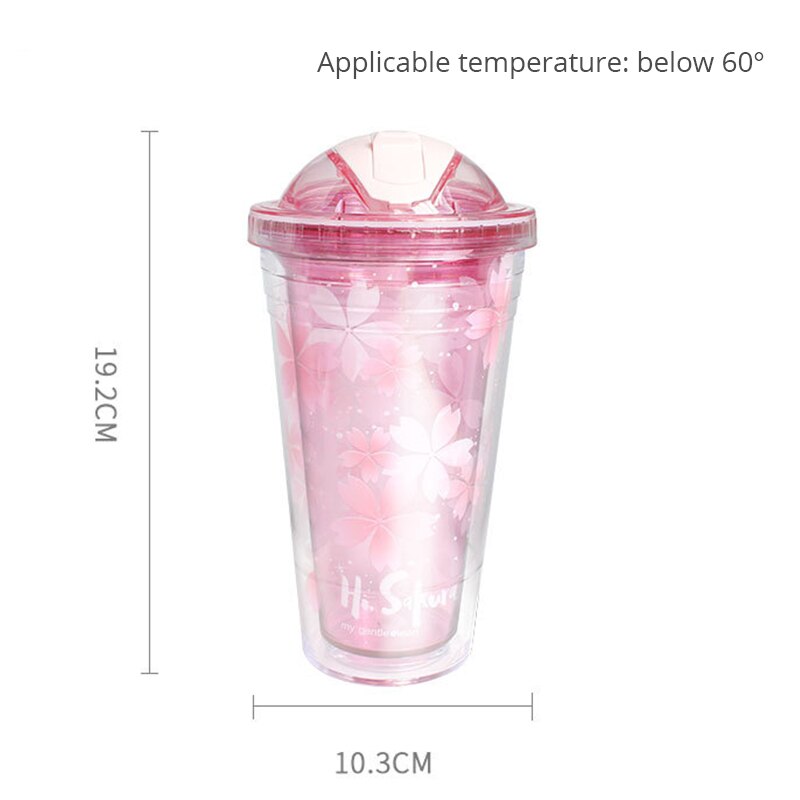 Yenhome double layer tumbler cup reusable romantic couple ice drink mug heat insulation cold insulation straw with lid 16 oz